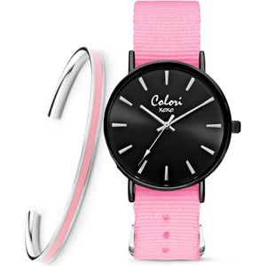 Colori XOXO 5 COL558 Horloge Geschenkset met Armband - Nato Band - Roze - Ø 36 mm