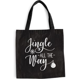MuchoWow® Schoudertas - Strandtas - Big Shopper - Boodschappentas - Kerst quote ""Jingle all the way"" op een zwarte achtergrond - 40x40 cm - Katoenen tas