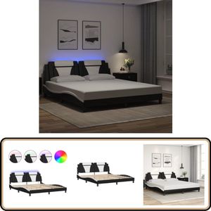 vidaXL Bedframe met LED-verlichting kunstleer zwart en wit 180x200 cm