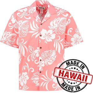 Hawaii Blouse - Shirt - Hemd - 100% Katoen - Overhemd Heren Korte Mouw - Made in Hawaii ""Vakantie Vibes Roze"" Maat XXL
