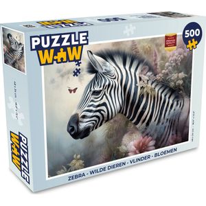 Puzzel Zebra - Wilde dieren - Vlinder - Bloemen - Legpuzzel - Puzzel 500 stukjes