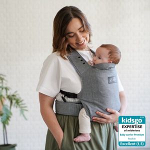 ROOKIE Baby Premium draagzak - Design buikdrager - Comfortabel en ergonomisch - Babydrager vanaf Geboorte - Ook voor Peuter - Biologisch katoen - Super zacht - Unisex: voor mama en papa (Donkergrijs)