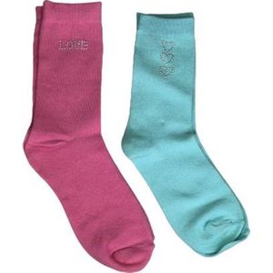 Sokken hartjes / love - Roze / Lichtblauw - Maat 31 / 34 - Set van 2 - Fashion Socks