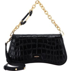 DKNY Leren Schoudertas Handtas Adria Clutch Blk / Gold Zwart