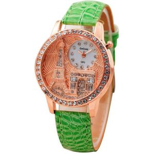 Hidzo Horloge Parijs - Ø 38 mm - Groen - Kunstleer - In Horlogedoosje