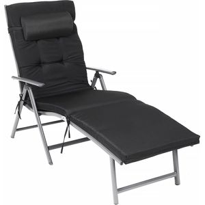 Signature Home opvouwbaar ligstoel - dekstoel met 6 cm dikke matras - afneembaar kussen - gemaakt van roestvrij aluminium - ademend - comfortabel - verstelbaar - belastbaar tot 150 kg - zwart
