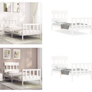 vidaXL Bedframe met hoofdbord massief hout wit 100x200 cm - Bedframe - Bedframes - Bed - Eenpersoonsbed