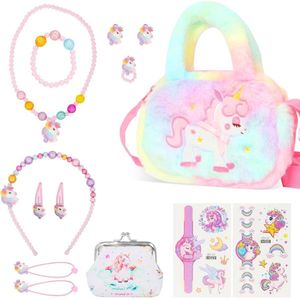 14 pieces Unicorn Girl Gift Hair Accessories - Bracelet, Ring, Hair Clip, Necklace, Hair Band, Ear Clips, Hair Bow