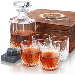 Whiskey Karaf Set Whiskey Set 750 ml Whisky Karaf met 4 x 20 ml Whiskey Glazen 12 Whisky Stenen Mooie Geschenkdoos Whiskey Geschenken Vaderdagcadeau voor Mannen