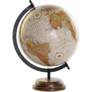 Decoratie wereldbol/globe beige op houten voet/standaard 28 x 37 cm - Landen/contintenten topografie