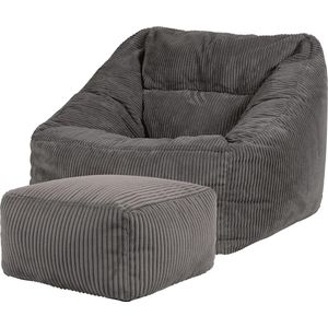 Comfortabele Zitzak Fauteuil met Voetenbank - Antracietgrijs