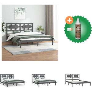 vidaXL Bedframe massief grenenhout grijs 200x200 cm - Bed - Inclusief Houtreiniger en verfrisser