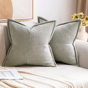 Corduroy kussenslopen Set van 2 - Fluweelzacht - Lichtgrijs - 50 x 50 cm