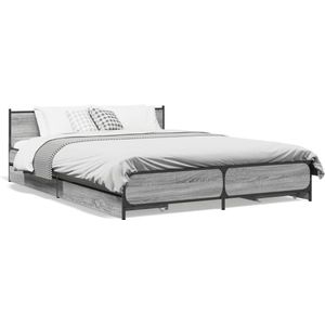 vidaXL - Bedframe - met - lades - bewerkt - hout - grijs - sonoma - eiken - 135x190 - cm