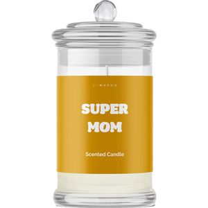 Super Mom - Grappige Geurkaars Cadeau voor Vrouw - Geurkaars in Glas met Tekst - Verjaardag Cadeau mama, vrouwen, moeder, vriendin - Superman - Moederdag - Happy Birthday - Valentijn Cadeautje voor Haar