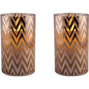 2x stuks luxe led kaarsen in koper glas D7 x H12,5 cm - Woondecoratie - Elektrische kaarsen