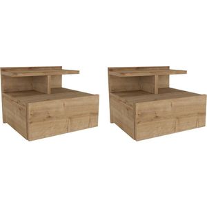 Vente-unique Set van 2 hangende nachtkastjes - 1 lade - Kleur: naturel - AZELNO L 39.4 cm x H 32 cm x D 35 cm