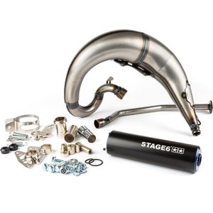 Uitlaat Stage6 streetrace bovenlangs Derbi Senda zwart/blauw (50-80cc)