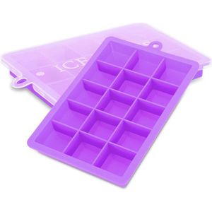 Intirilife 2x ijsblokjesvormpjes in LILA - Set van 2 met elk 15 vakjes Siliconen ijsblokjesvormpjes met deksel - Flexibele ijsblokjesvorm Afsluitbaar voor ijs, babyvoeding en meer