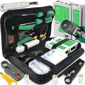 Professionele 9-in-1 netwerkgereedschapsset met kabeltester en accessoires