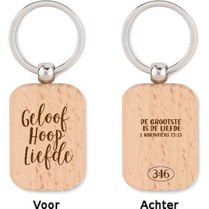 Sleutelhanger - Hout - Geloof Hoop Liefde - Christelijk, Bijbel