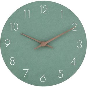 Warminn MDF Houten Wandklok, Stille Moderne 30cm Kwarts Grote Batterijgevoede Wandklok, Gemakkelijk Af te Lezen voor Kamer, Huis, Keuken, Slaapkamer, Kantoor, School (Groen)