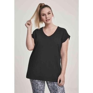 Urban Classics - Round V-Neck Extended Shoulder Dames T-shirt - 5XL - Zwart