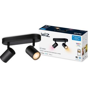 WiZ Opbouwspot Imageo Zwart 2 spots - Slimme LED-Verlichting - Gekleurd en Wit Licht - GU10 - 2x 5W - Wi-Fi