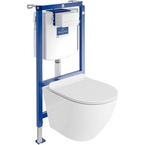 Villeroy&Boch Inbouwreservoir Complete Toiletset ViConnect H112 - Inbouw WC Hangtoilet Wandcloset SOFI SLIM - Bedieningsplaat Wit - Voorwandelement voor toilet - Installatiesysteem