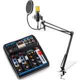 Podcast starterset - Vonyx podcast starterset met CMS400B studiomicrofoon met verstelbare microfoonarm en VMM-P500 USB mixer met Bluetooth - Complete set, plug-and-play!