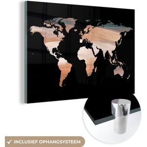 MuchoWow® Glasschilderij 60x40 cm - Schilderij glas - Wereldkaart - Verf - Koper - Foto op acrylglas - Schilderijen