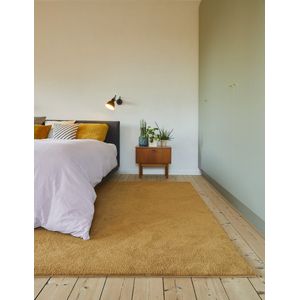 Carpet Studio Utah Vloerkleed Rond Ø 133cm - Hoogpolig Tapijt Woonkamer - Tapijt Slaapkamer - Kleed Okergeel
