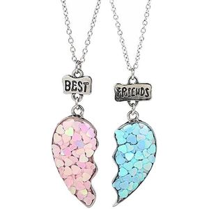 Fako Bijoux® - Vriendschapsketting - Hartjes - Glitter Acryl - Best Friends - Blauw/Roze