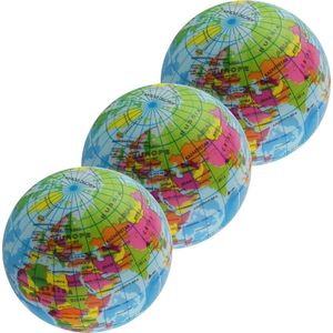 3x Anti-stress balletje planeet aarde/wereldbol/globe 7 cm - Stressballen - Anti-stress producten