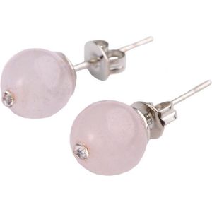 Edelstenen oorbellen Bling Rose Quartz - oorknopje - roze - rozenkwarts - stras steentje