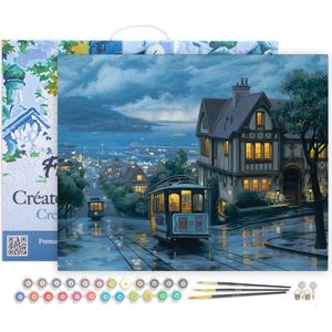 Figured'Art Schilderen op Nummer Volwassenen met lijst - Tramstation in Crepuscule - Handwerk acrylverf Kit DIY Compleet - 40x50cm Canvas al ingelijst