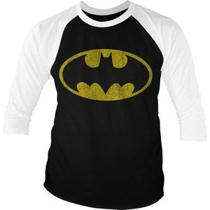 Dc Comics Batman Raglan top -M- Distressed Logo Zwart/Wit