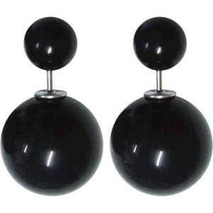 Fako Bijoux® - Oorbellen - Double Dots - Parel - Zwart