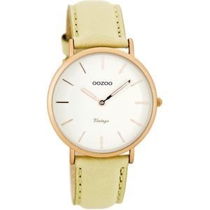 Rosé goudkleurige OOZOO horloge met beige leren band - C7743