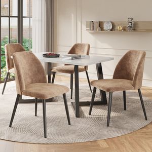 Sweiko Eetkamerstoelen met Rugleuningen (4 stoelen), Ergonomische Stoelen, Metalen poten, Lichtbruin, keukenstoelen, eetkamer en woonkamer stoelen (geen tafel)