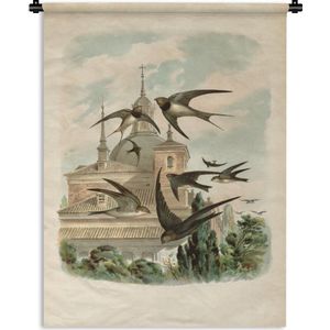 Wandkleed Antieke Vogelprenten - Antieke vogelprent zwaluwen Wandkleed katoen 60x80 cm - Wandtapijt met foto
