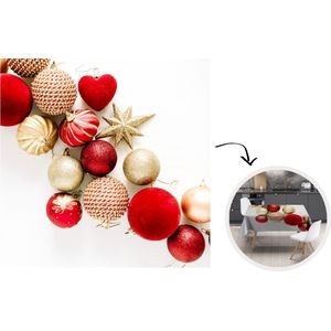 Kerst Tafelkleed - Kerstmis Decoratie - Tafellaken - Winter - Rood - Kerstballen - 100x100 cm - Kerstmis Versiering