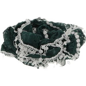 Behave accessoires - smalle sjaal groen - gehaakt met kanten bloemetjes