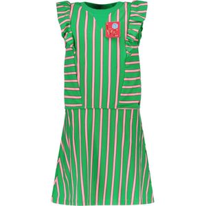 Like Flo F402-5860 Meisjes Jurk - Green stripe - Maat 116