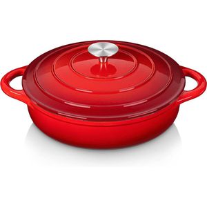 Gietijzeren braadpan met deksel, gietijzeren crockpot met emaille coating, geschikt voor alle soorten kookplaten en inductiekookplaten