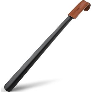 23-Inch Extra Lange Metalen Schoenlepel met Leren Handvat - Grote Schoenlepel voor Mannen en Vrouwen - Luie Schoenen Helper voor Ouderen - Geen Buiging Nodig
