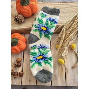 Warme 100% wol sokken Blauwe Bloemen 1