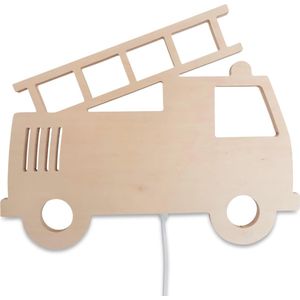 Houten wandlamp kinderkamer | Brandweerwagen - blank | toddie.nl