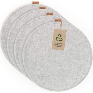 Design zitkussen rond vilt met antislipnoppen | duurzaam uit gerecyclede PET-flessen | ø35 cm | set van 4 | wasbare stoelkussens antislip | zitkussen voor bank en stoel | lichtgrijs