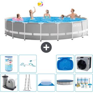 Intex Rond Prism Frame Zwembad - 548 x 122 cm - Grijs - Inclusief Pomp - Ladder - Grondzeil - Afdekzeil Onderhoudspakket - Filter - Schoonmaakset - Voetenbad - Warmtepomp